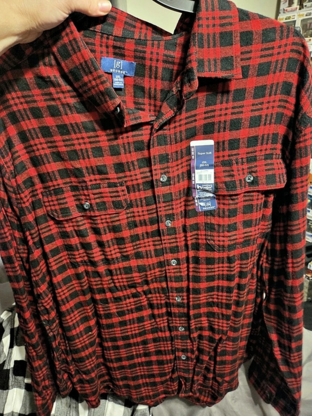 George Men's Long Sleeve Flannel Shirt Plaid 2XL